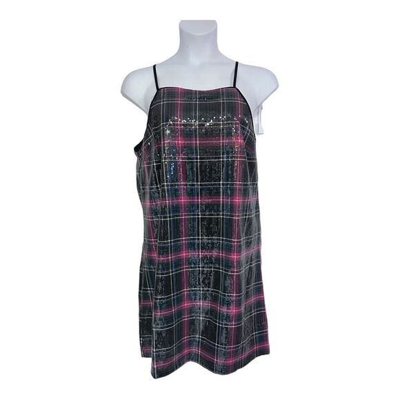 Sequin Juniors Knee Length COPPER KEY Shift Cocktail Party Night Out Plaid Dress - Picture 3 of 16